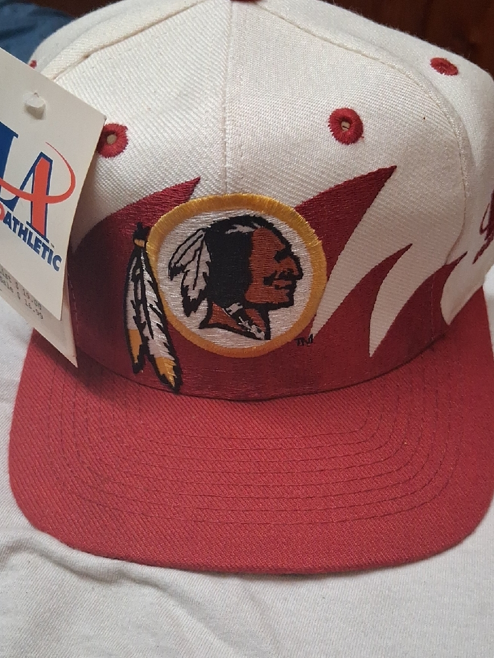 Logo Athletic Red and White Men's Flame Snapback Hat